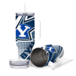 personalized byu cougars arrow burst blue curved tumbler best selling.webp