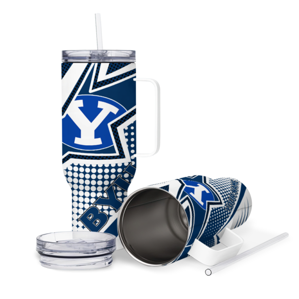 personalized byu cougars arrow burst blue curved tumbler high quality.webp