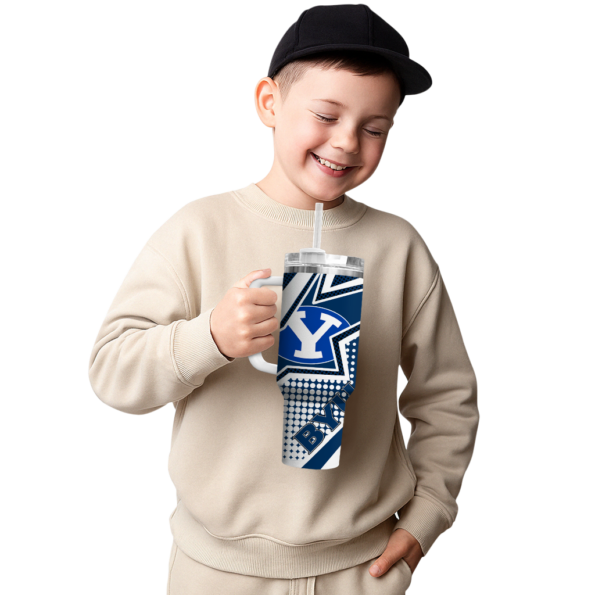 personalized byu cougars arrow burst blue curved tumbler latest model.webp