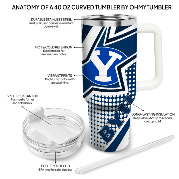 personalized byu cougars arrow burst blue curved tumbler new arrival.webp
