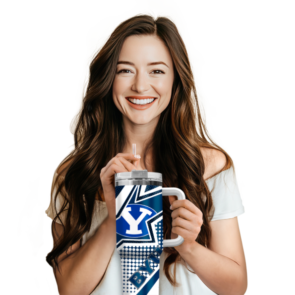 personalized byu cougars arrow burst blue curved tumbler premium grade.webp