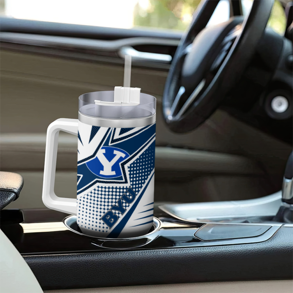 personalized byu cougars arrow burst blue curved tumbler trendy.webp