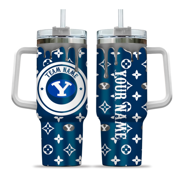 personalized byu cougars bullseye drips blue curved tumbler best selling.webp
