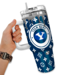 personalized byu cougars bullseye drips blue curved tumbler best selling.webp