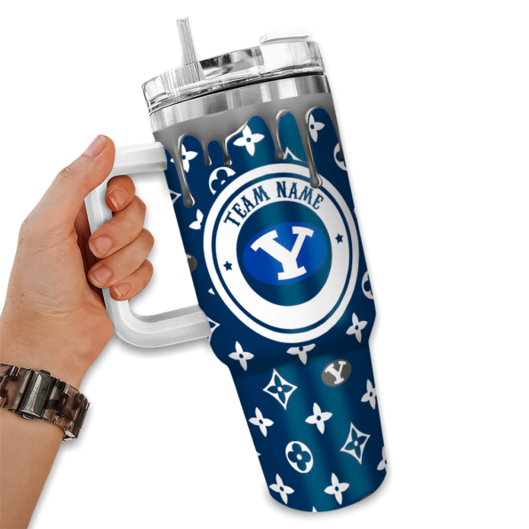 personalized byu cougars bullseye drips blue curved tumbler fashion forward.webp