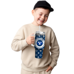 personalized byu cougars bullseye drips blue curved tumbler best selling.webp
