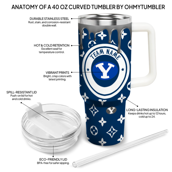 personalized byu cougars bullseye drips blue curved tumbler new arrival.webp