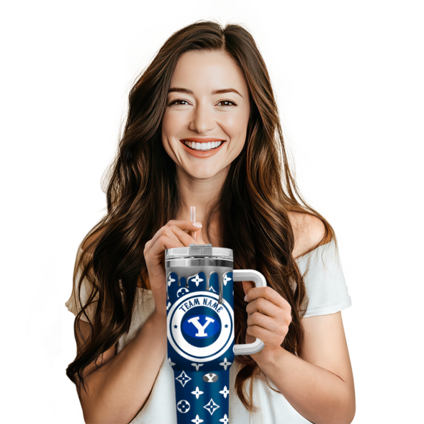 personalized byu cougars bullseye drips blue curved tumbler premium grade.webp