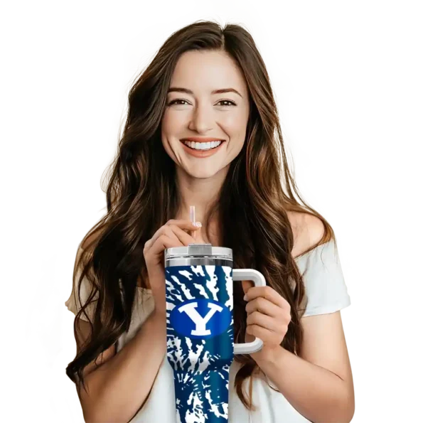 personalized byu cougars burst swirl blue curved tumbler premium grade.webp