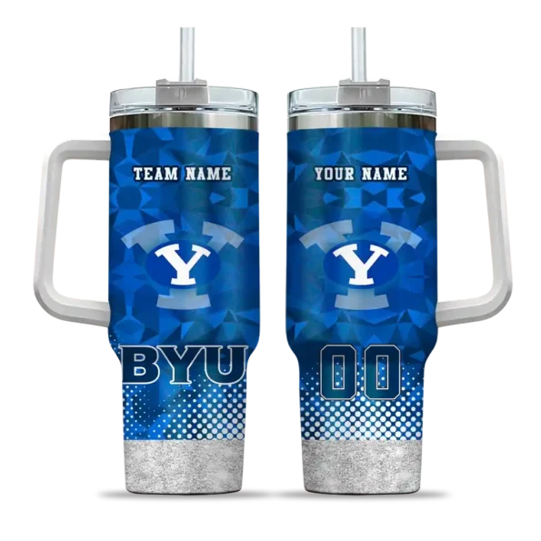 personalized byu cougars geometric prism blue curved tumbler best selling.webp