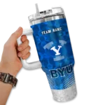 personalized byu cougars geometric prism blue curved tumbler best selling.webp