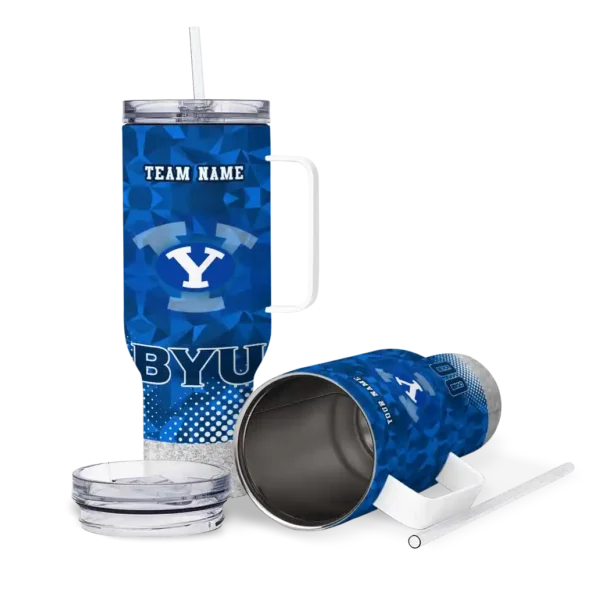 personalized byu cougars geometric prism blue curved tumbler high quality.webp