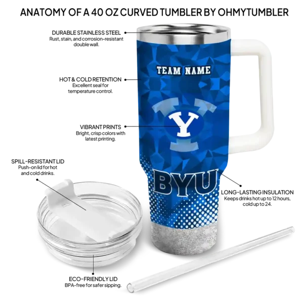 personalized byu cougars geometric prism blue curved tumbler new arrival.webp