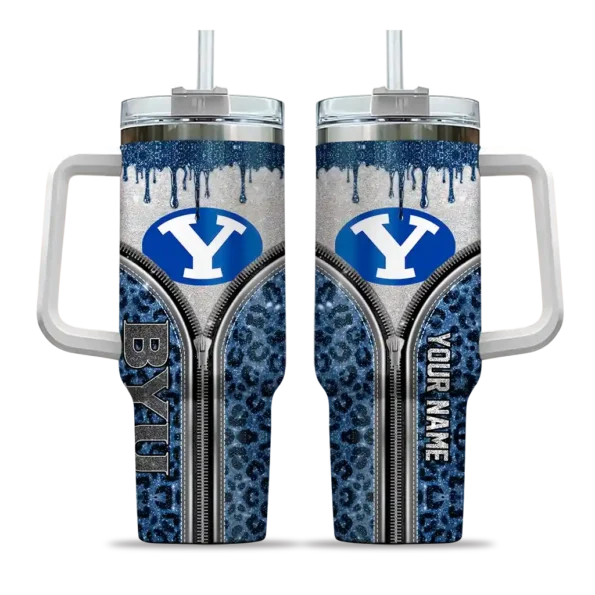 personalized byu cougars leopard zipper blue curved tumbler best selling.webp