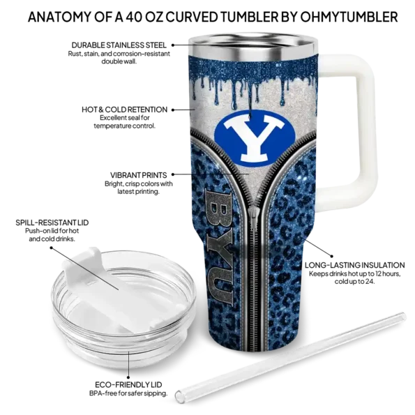 personalized byu cougars leopard zipper blue curved tumbler new arrival.webp