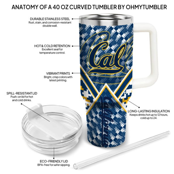 personalized california golden bears chevron angle blue curved tumbler new arrival.webp