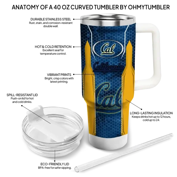 personalized california golden bears hexagon armor blue curved tumbler new arrival.webp