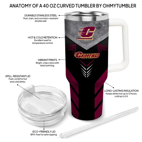 personalized central michigan chippewas arrow armor maroon black curved tumbler new arrival.webp