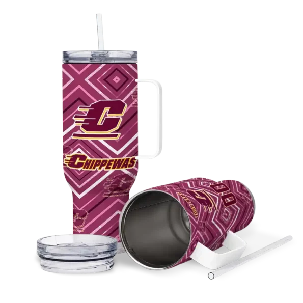 personalized central michigan chippewas bold diamonds maroon curved tumbler high quality.webp