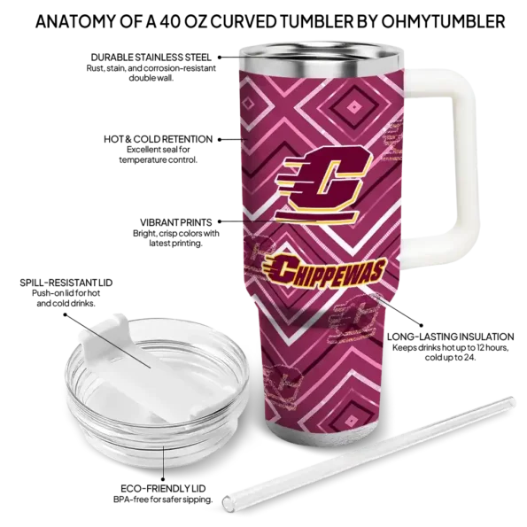 personalized central michigan chippewas bold diamonds maroon curved tumbler new arrival.webp