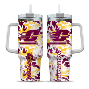 personalized central michigan chippewas camo mashup maroon white curved tumbler best selling.webp
