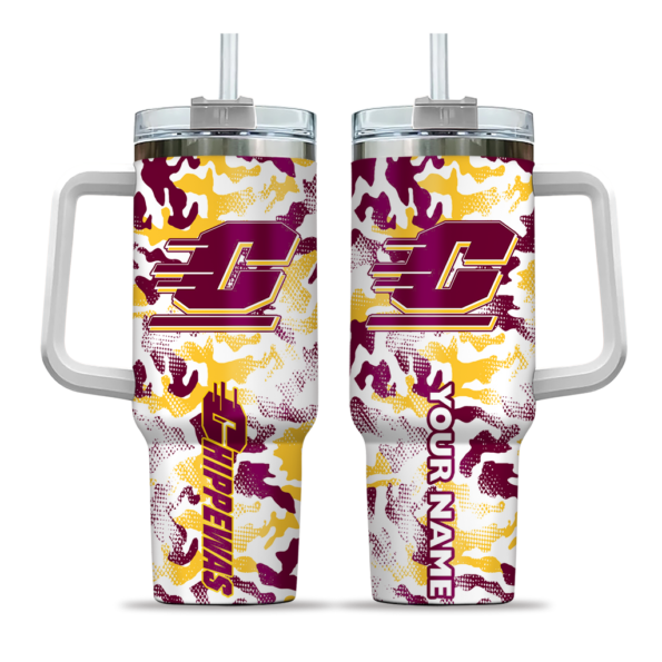 personalized central michigan chippewas camo mashup maroon white curved tumbler best selling.webp