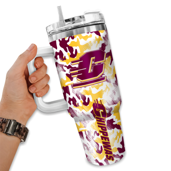personalized central michigan chippewas camo mashup maroon white curved tumbler fashion forward.webp