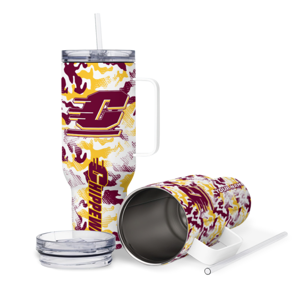personalized central michigan chippewas camo mashup maroon white curved tumbler high quality.webp