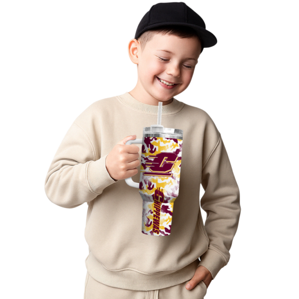 personalized central michigan chippewas camo mashup maroon white curved tumbler latest model.webp