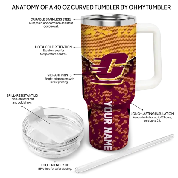 personalized central michigan chippewas chevron stripe maroon curved tumbler new arrival.webp