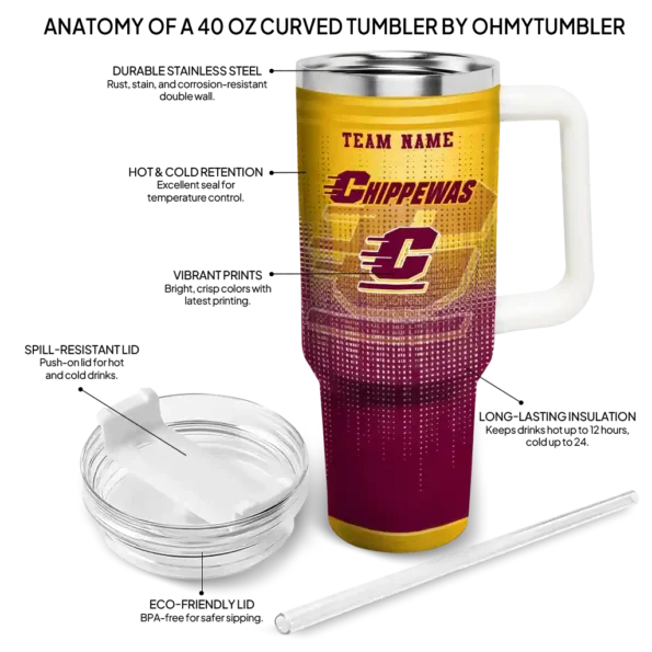 personalized central michigan chippewas gradient dots maroon curved tumbler new arrival.webp
