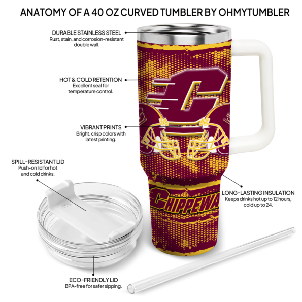 personalized central michigan chippewas honey streaks maroon curved tumbler new arrival.webp