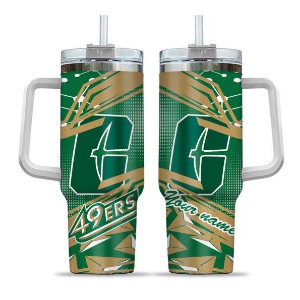 personalized charlotte 49ers abstract paths green curved tumbler best selling.webp