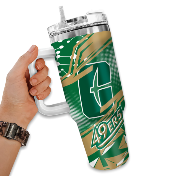 personalized charlotte 49ers abstract paths green curved tumbler fashion forward.webp
