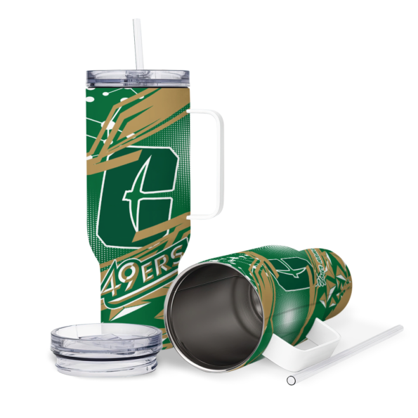 personalized charlotte 49ers abstract paths green curved tumbler high quality.webp