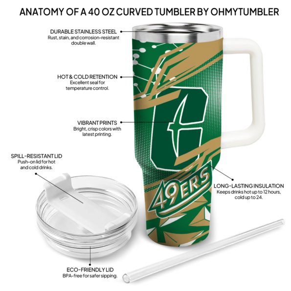 personalized charlotte 49ers abstract paths green curved tumbler new arrival.webp