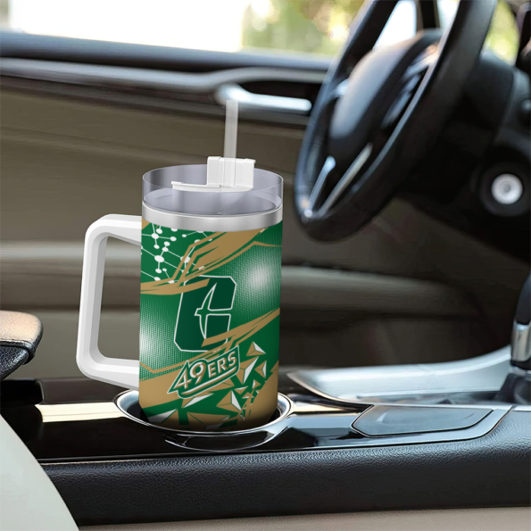 personalized charlotte 49ers abstract paths green curved tumbler trendy.webp