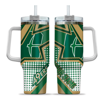 personalized charlotte 49ers arrow burst green curved tumbler best selling.webp