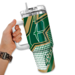 personalized charlotte 49ers arrow burst green curved tumbler best selling.webp