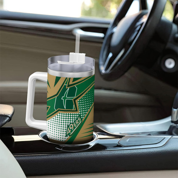 personalized charlotte 49ers arrow burst green curved tumbler trendy.webp