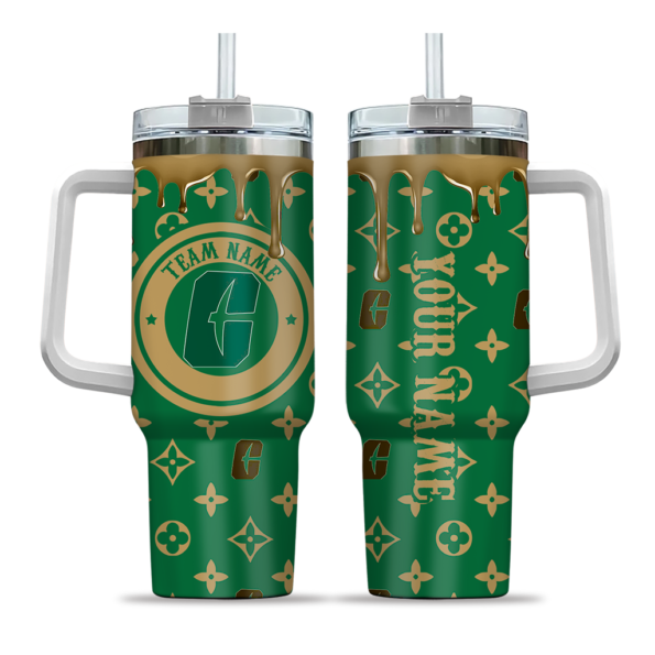 personalized charlotte 49ers bullseye drips green curved tumbler best selling.webp