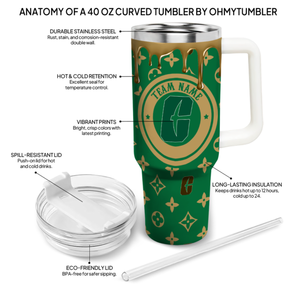 personalized charlotte 49ers bullseye drips green curved tumbler new arrival.webp