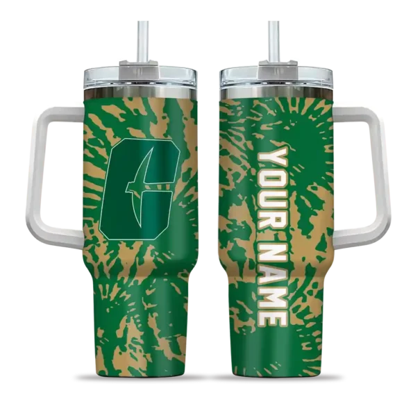 personalized charlotte 49ers burst swirl green curved tumbler best selling.webp