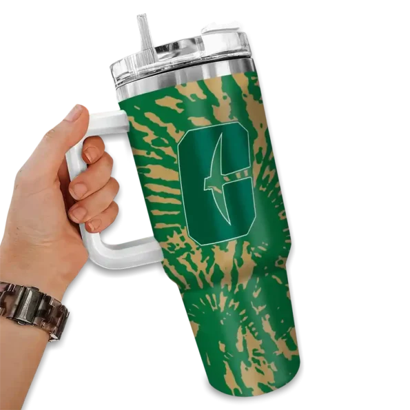 personalized charlotte 49ers burst swirl green curved tumbler fashion forward.webp