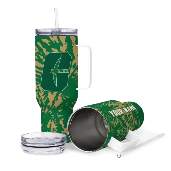 personalized charlotte 49ers burst swirl green curved tumbler high quality.webp