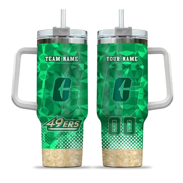 personalized charlotte 49ers geometric prism green curved tumbler best selling.webp