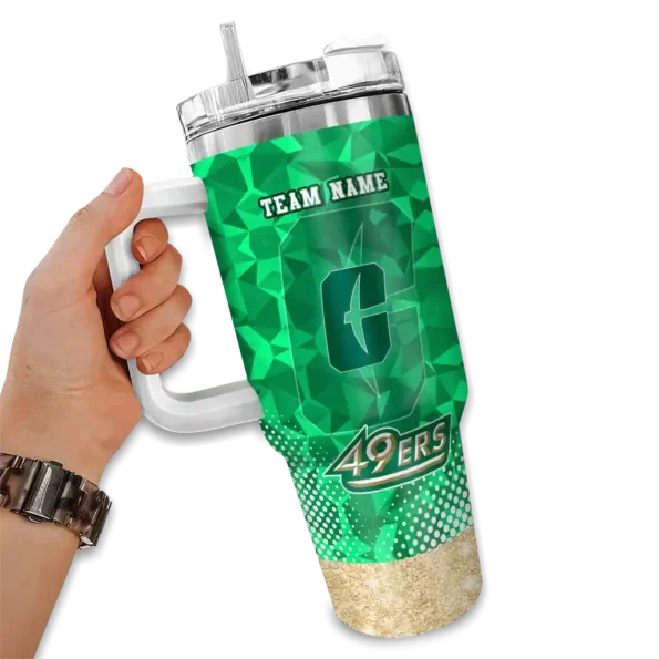 personalized charlotte 49ers geometric prism green curved tumbler fashion forward.webp