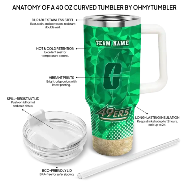 personalized charlotte 49ers geometric prism green curved tumbler new arrival.webp