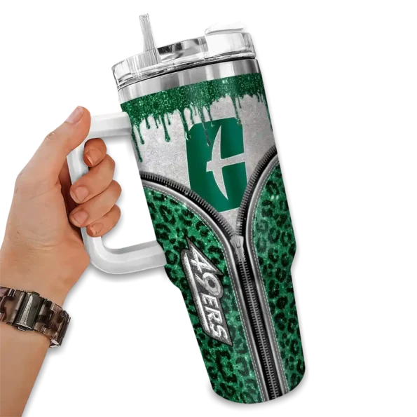 personalized charlotte 49ers leopard zipper green curved tumbler fashion forward.webp