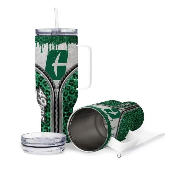 personalized charlotte 49ers leopard zipper green curved tumbler high quality.webp